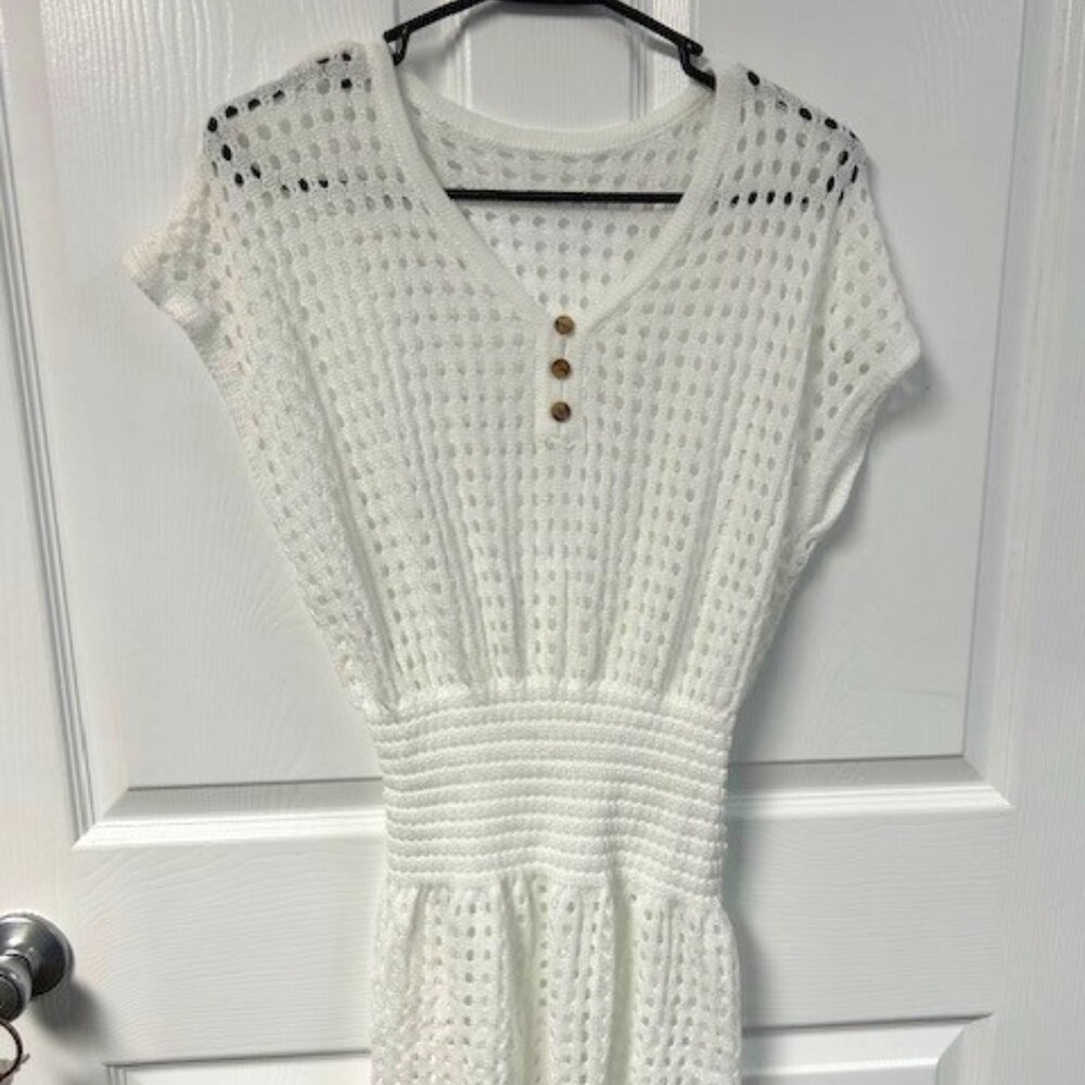 White Crochet Cover Up Dress - Small